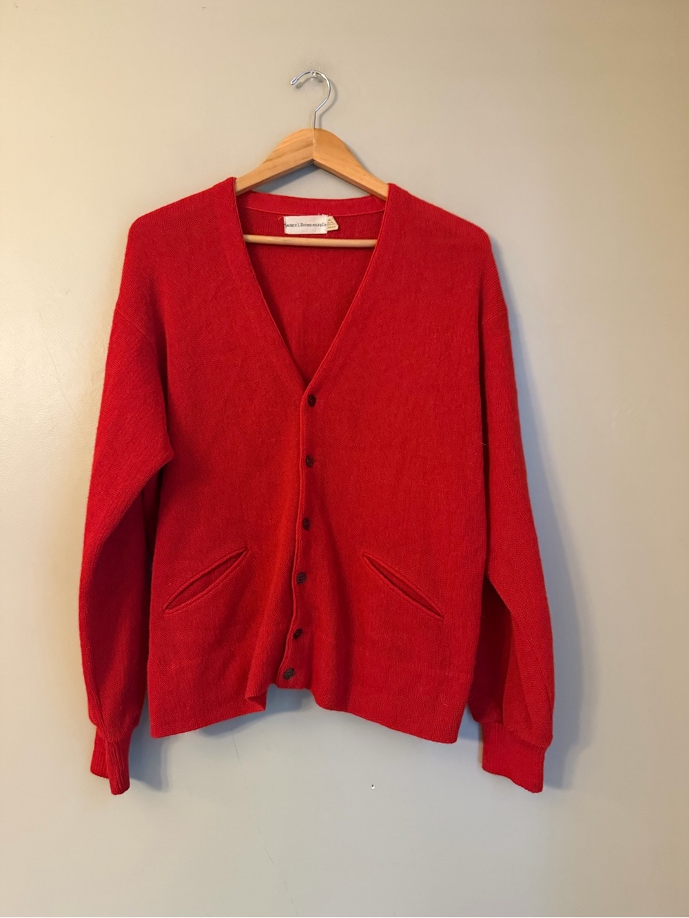 Vtg Maurice L Rothschild Cardigan Sweater Red 100% Alpaca V Neck Sweater L/XL